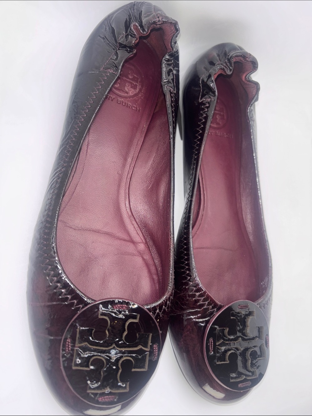 Tory Burch Burgundy Patent Leather Reva-Style Ballet Flats - Picture 4 of 10